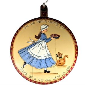 Hand Painted Tole Folk Art Signed On Wood Wall Decor Cat Primitive Prairie